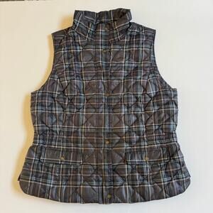 Talbots Down Filled Plaid Puffer Vest Jacket Gray EUC Large Zip Front Layering
